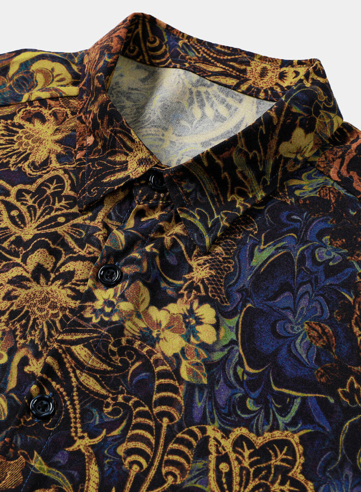 Chemise Homme Théo Jaune à Motif Floral Tropical Rétro, 100 % Rayon, Style Détente à