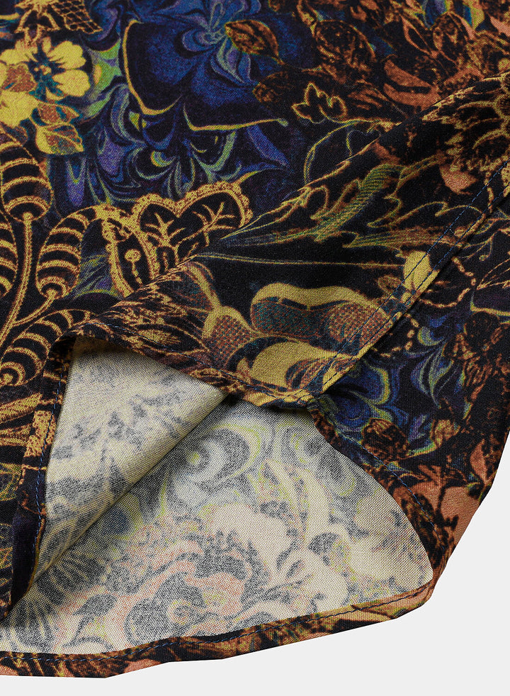 Chemise Homme Théo Jaune à Motif Floral Tropical Rétro, 100 % Rayon, Style Détente à