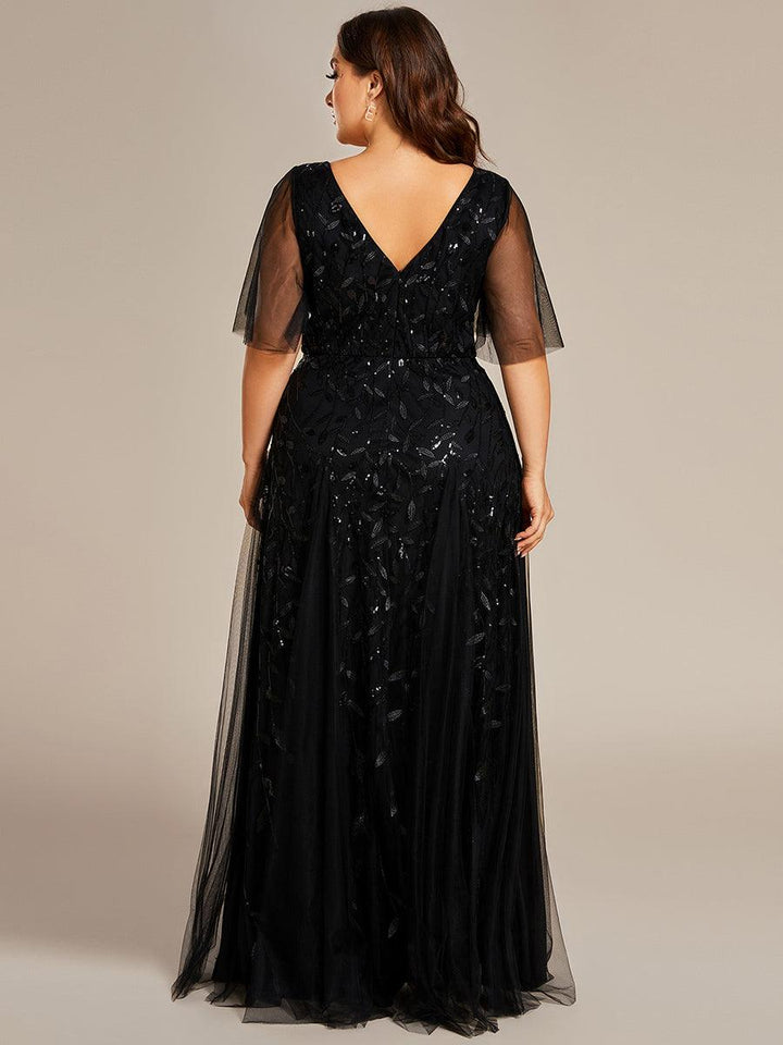 Adèle|Robe de Soirée Longue Romantique et Scintillante à Col V et Pailletes