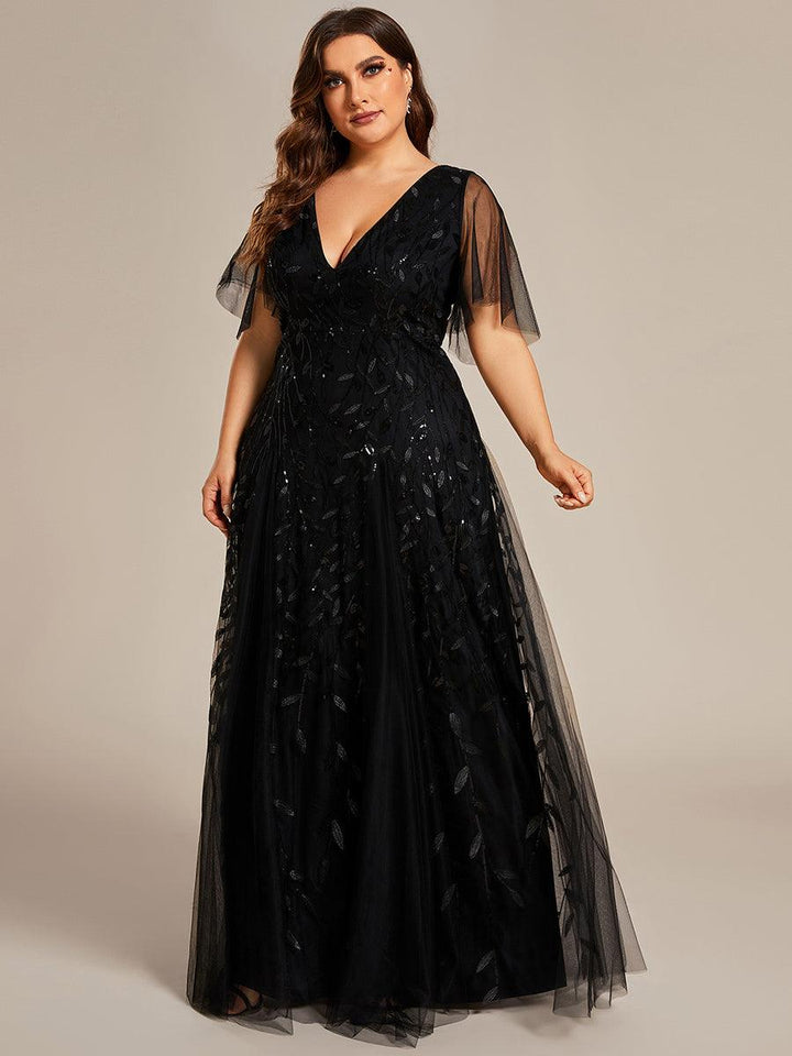 Adèle|Robe de Soirée Longue Romantique et Scintillante à Col V et Pailletes