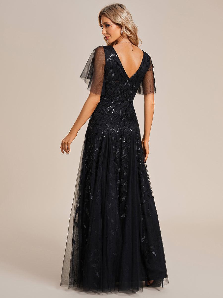 Adèle|Robe de Soirée Longue Romantique et Scintillante à Col V et Pailletes
