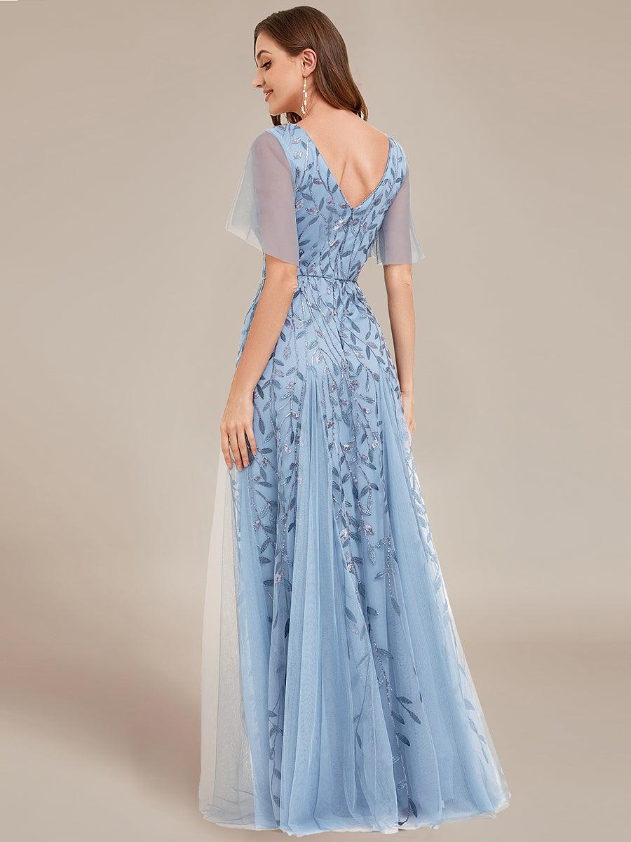Adèle|Robe de Soirée Longue Romantique et Scintillante à Col V et Pailletes