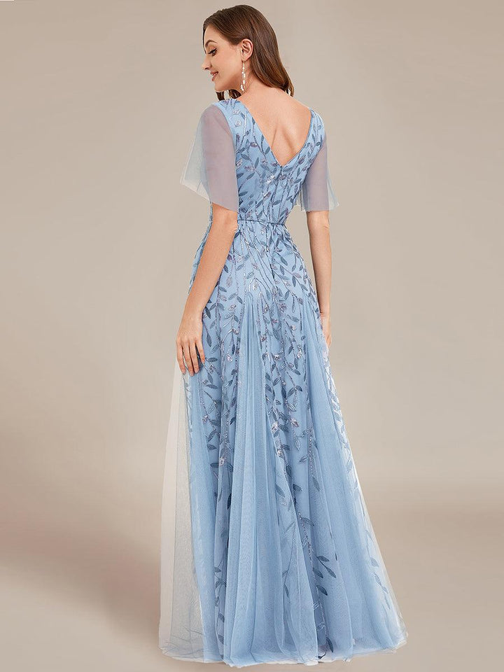 Adèle|Robe de Soirée Longue Romantique et Scintillante à Col V et Pailletes