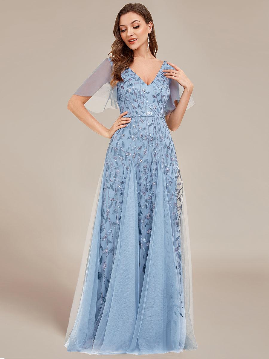 Adèle|Robe de Soirée Longue Romantique et Scintillante à Col V et Pailletes