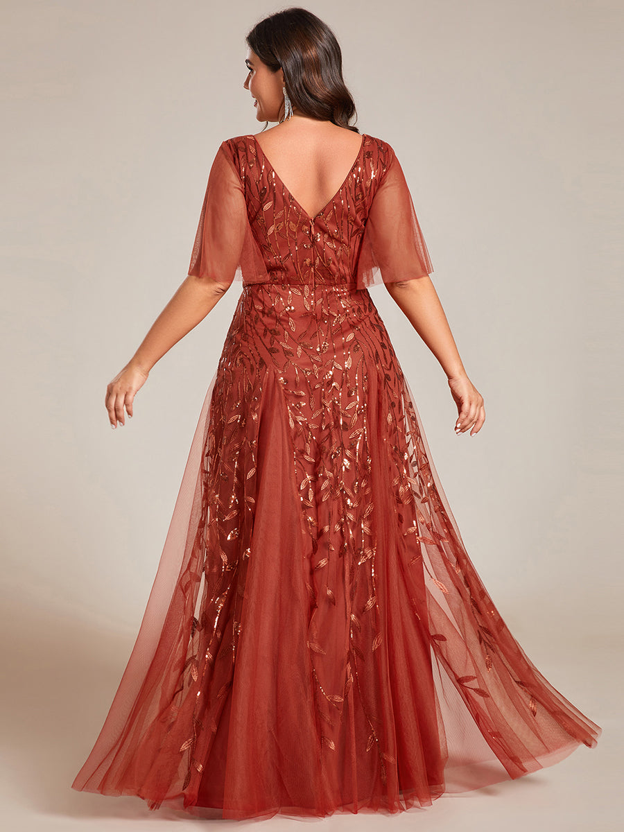 Adèle|Robe de Soirée Longue Romantique et Scintillante à Col V et Pailletes