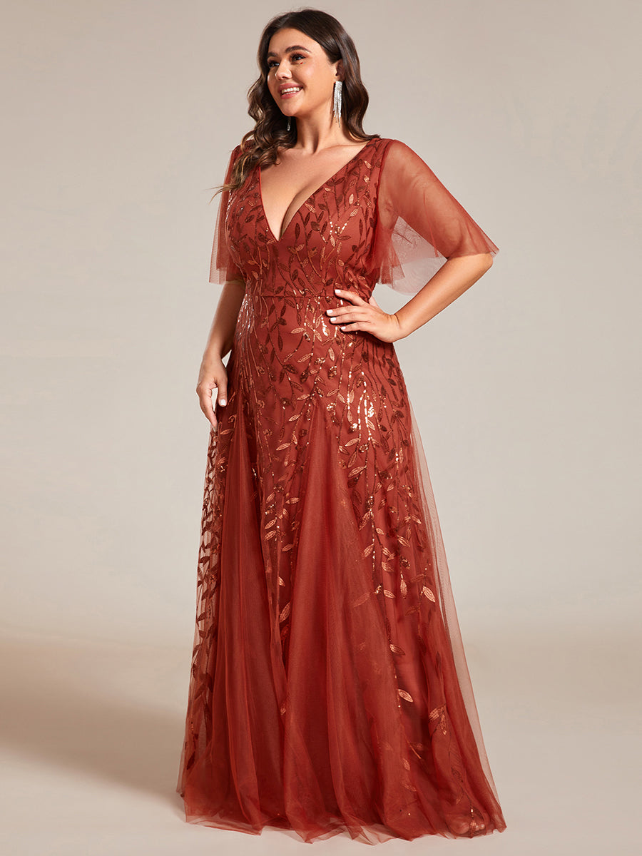 Adèle|Robe de Soirée Longue Romantique et Scintillante à Col V et Pailletes