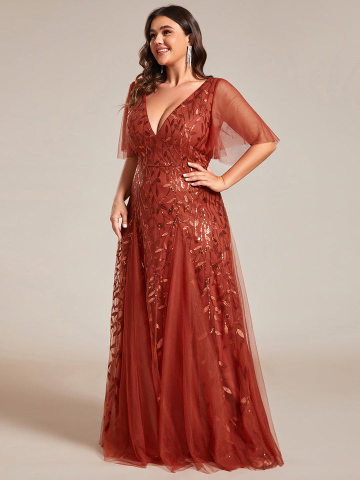 Adèle|Robe de Soirée Longue Romantique et Scintillante à Col V et Pailletes