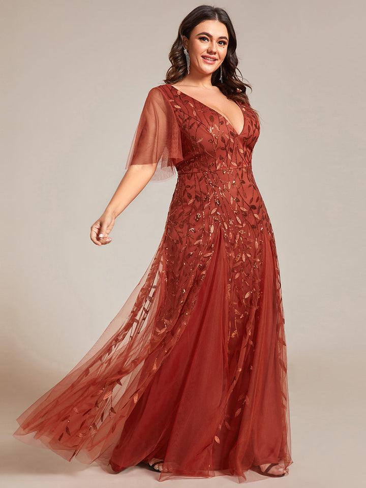 Adèle|Robe de Soirée Longue Romantique et Scintillante à Col V et Pailletes