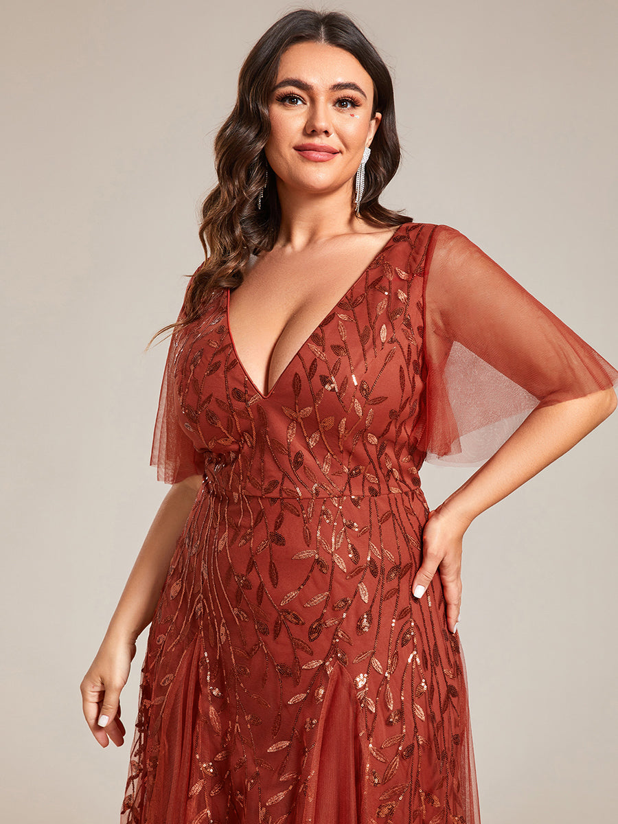 Adèle|Robe de Soirée Longue Romantique et Scintillante à Col V et Pailletes