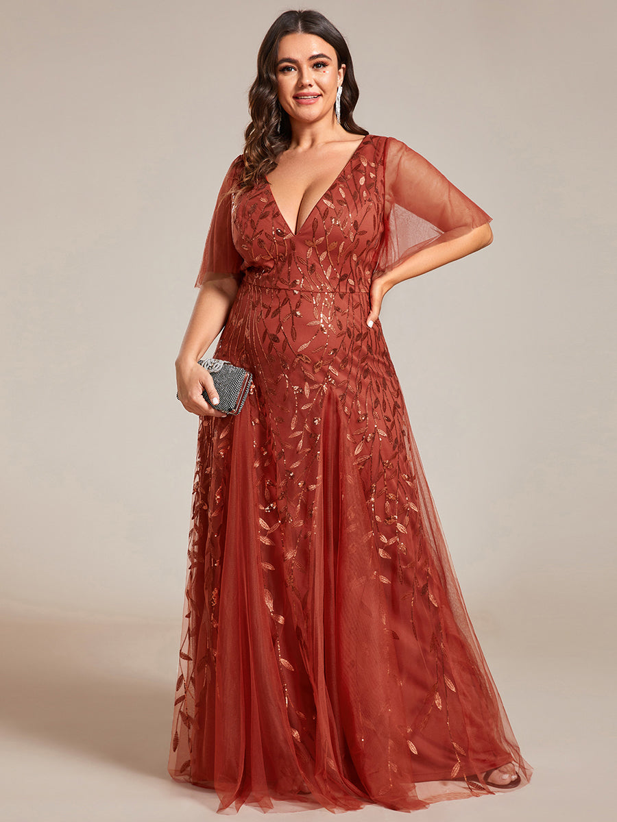 Adèle|Robe de Soirée Longue Romantique et Scintillante à Col V et Pailletes