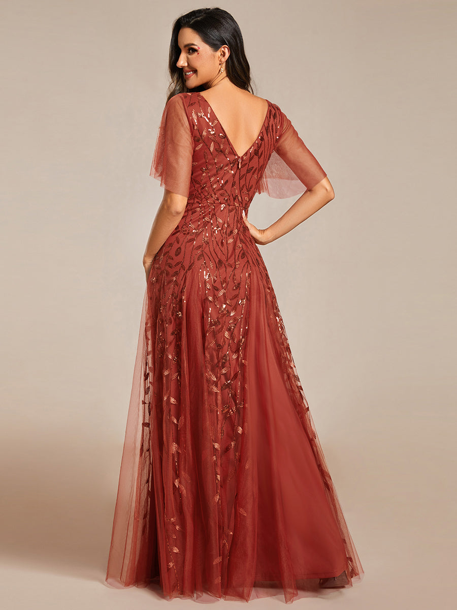 Adèle|Robe de Soirée Longue Romantique et Scintillante à Col V et Pailletes