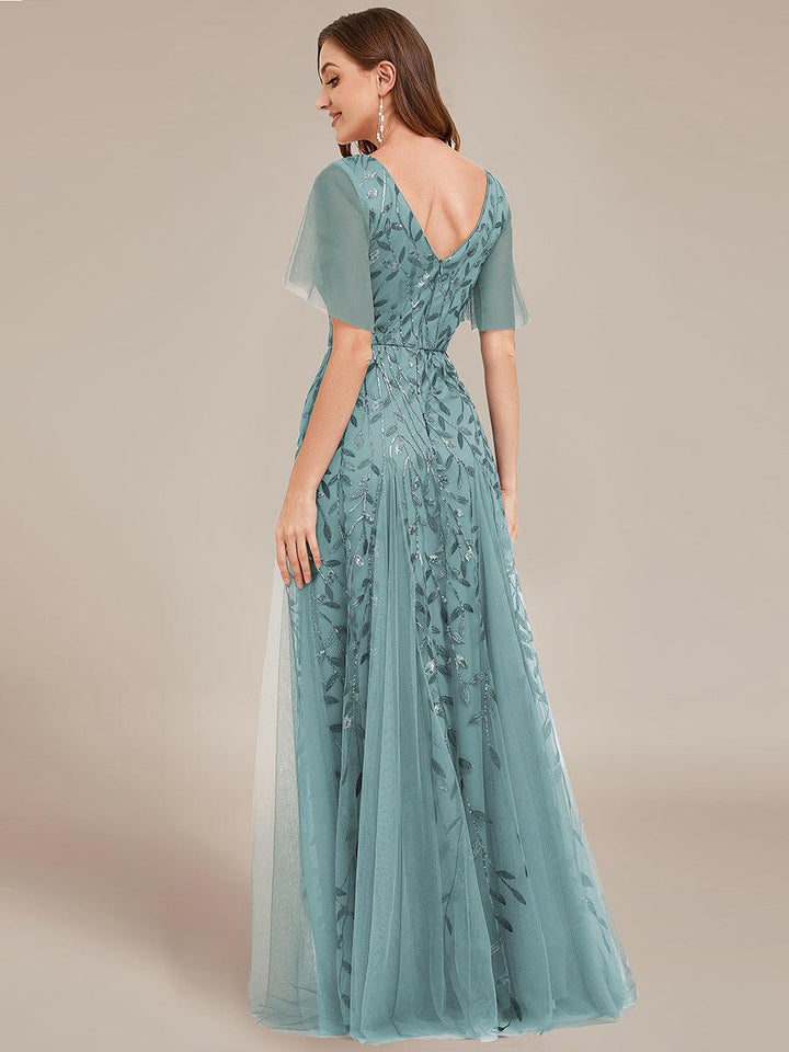 Adèle|Robe de Soirée Longue Romantique et Scintillante à Col V et Pailletes