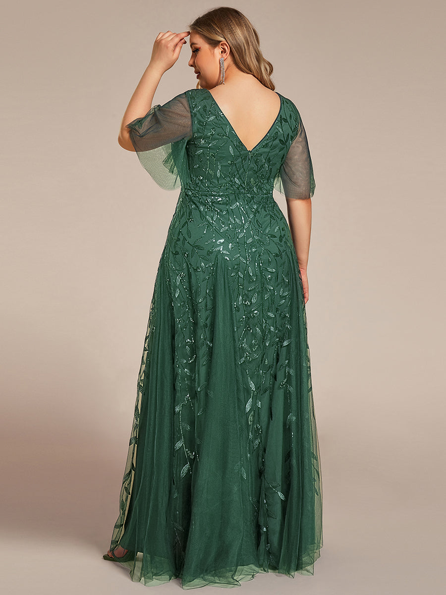 Adèle|Robe de Soirée Longue Romantique et Scintillante à Col V et Pailletes