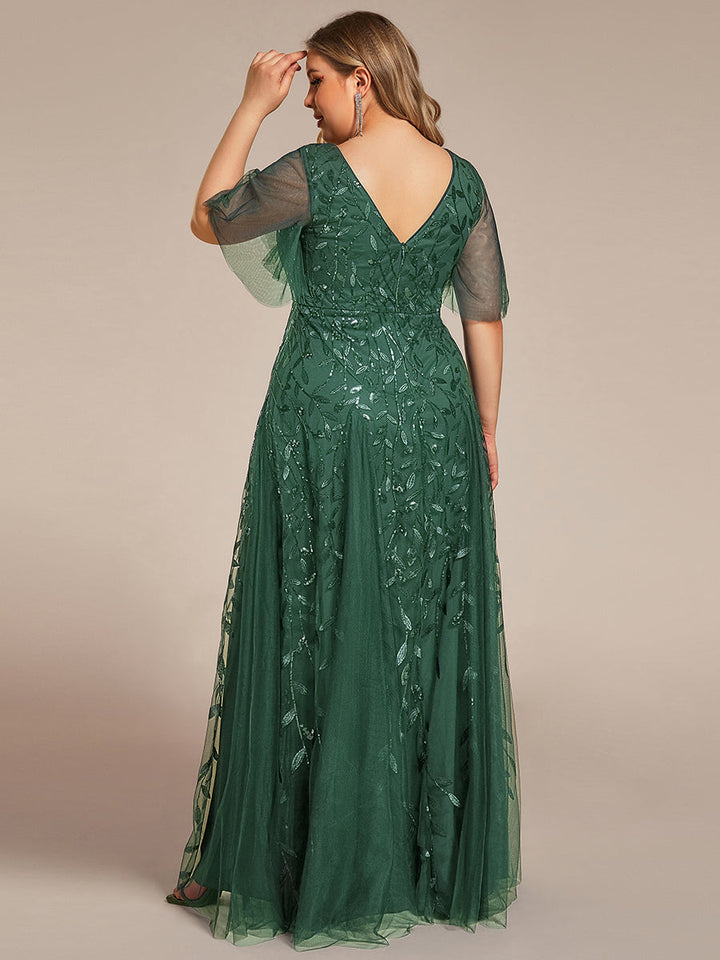 Adèle|Robe de Soirée Longue Romantique et Scintillante à Col V et Pailletes
