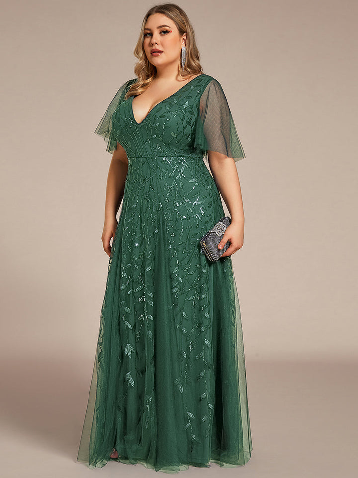 Adèle|Robe de Soirée Longue Romantique et Scintillante à Col V et Pailletes