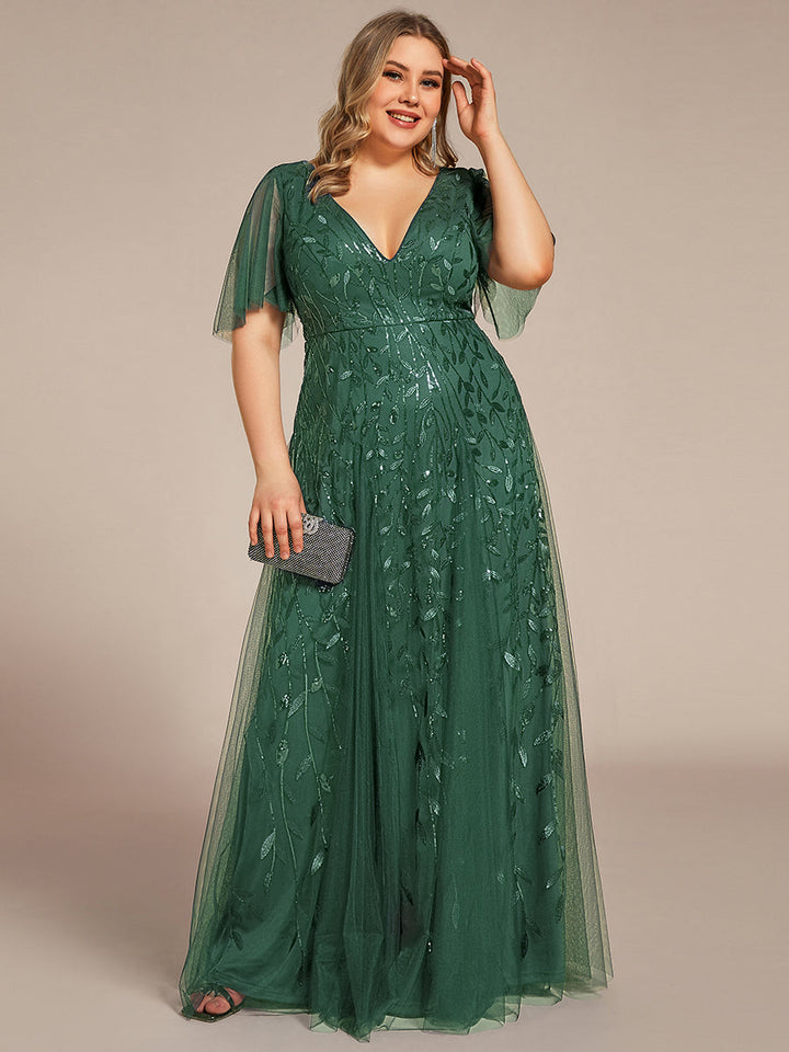 Adèle|Robe de Soirée Longue Romantique et Scintillante à Col V et Pailletes