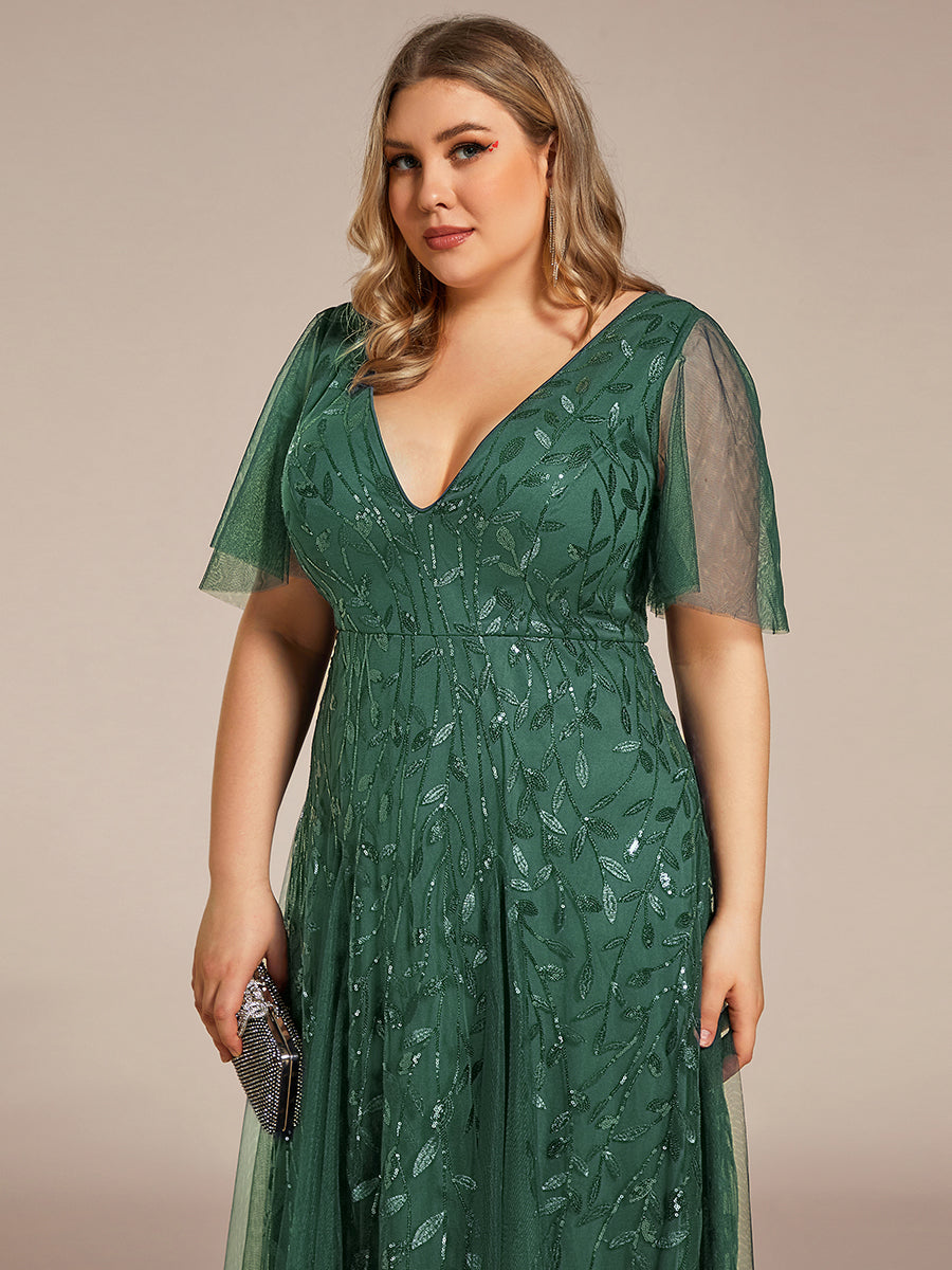 Adèle|Robe de Soirée Longue Romantique et Scintillante à Col V et Pailletes