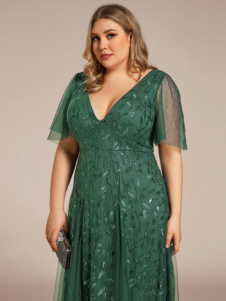 Adèle|Robe de Soirée Longue Romantique et Scintillante à Col V et Pailletes