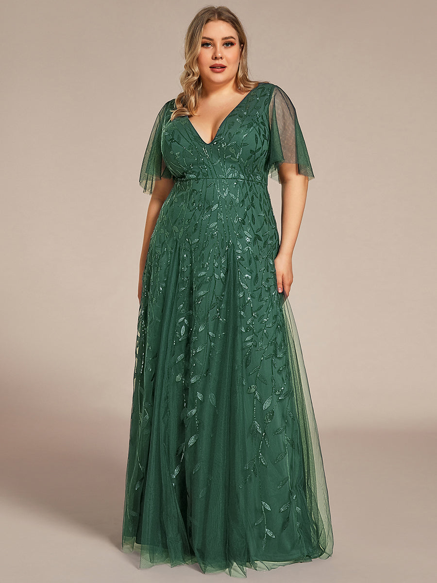 Adèle|Robe de Soirée Longue Romantique et Scintillante à Col V et Pailletes