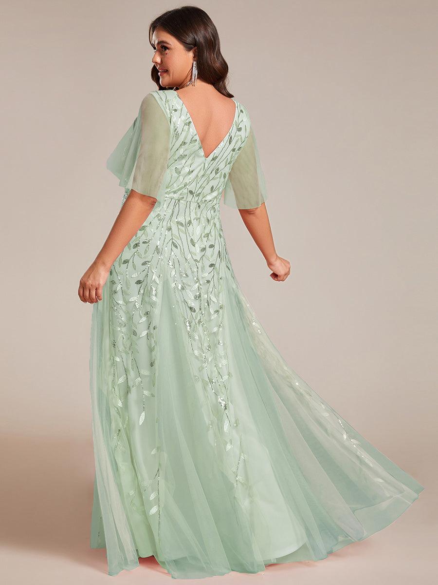 Adèle|Robe de Soirée Longue Romantique et Scintillante à Col V et Pailletes
