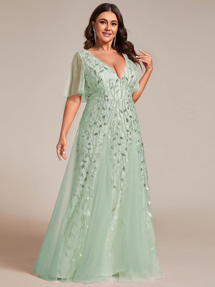 Adèle|Robe de Soirée Longue Romantique et Scintillante à Col V et Pailletes