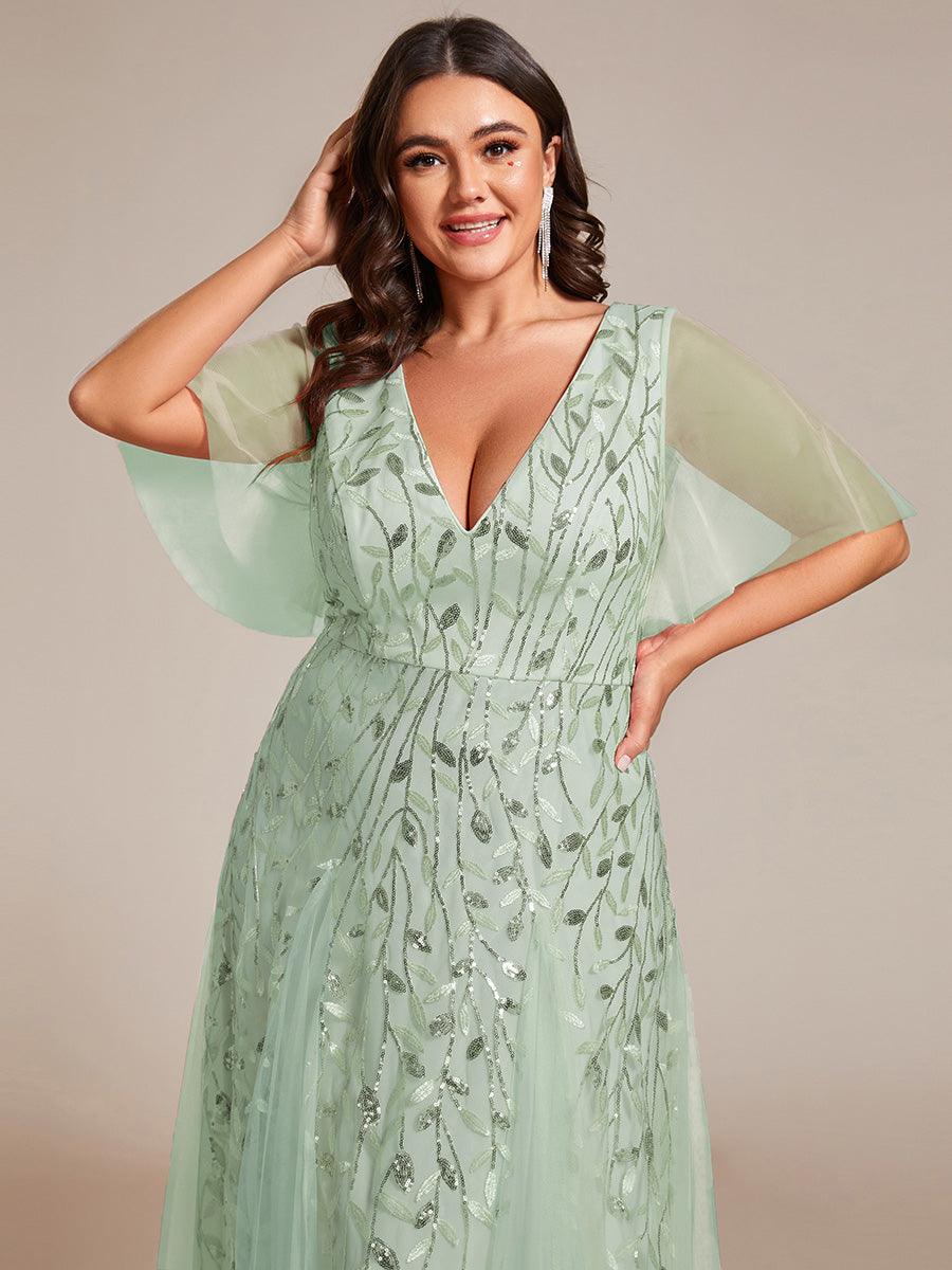 Adèle|Robe de Soirée Longue Romantique et Scintillante à Col V et Pailletes