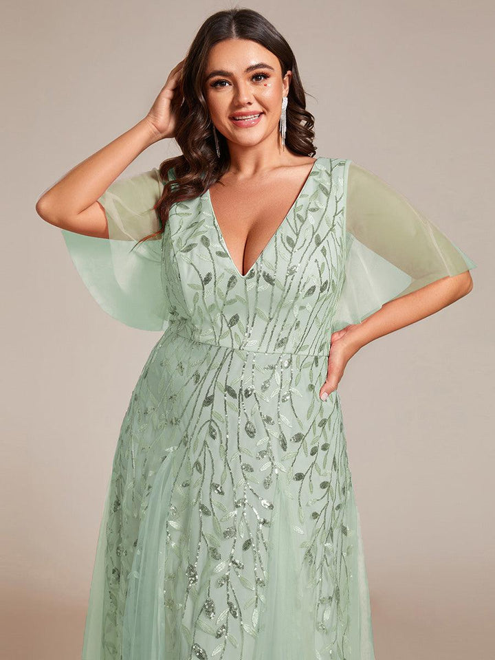 Adèle|Robe de Soirée Longue Romantique et Scintillante à Col V et Pailletes