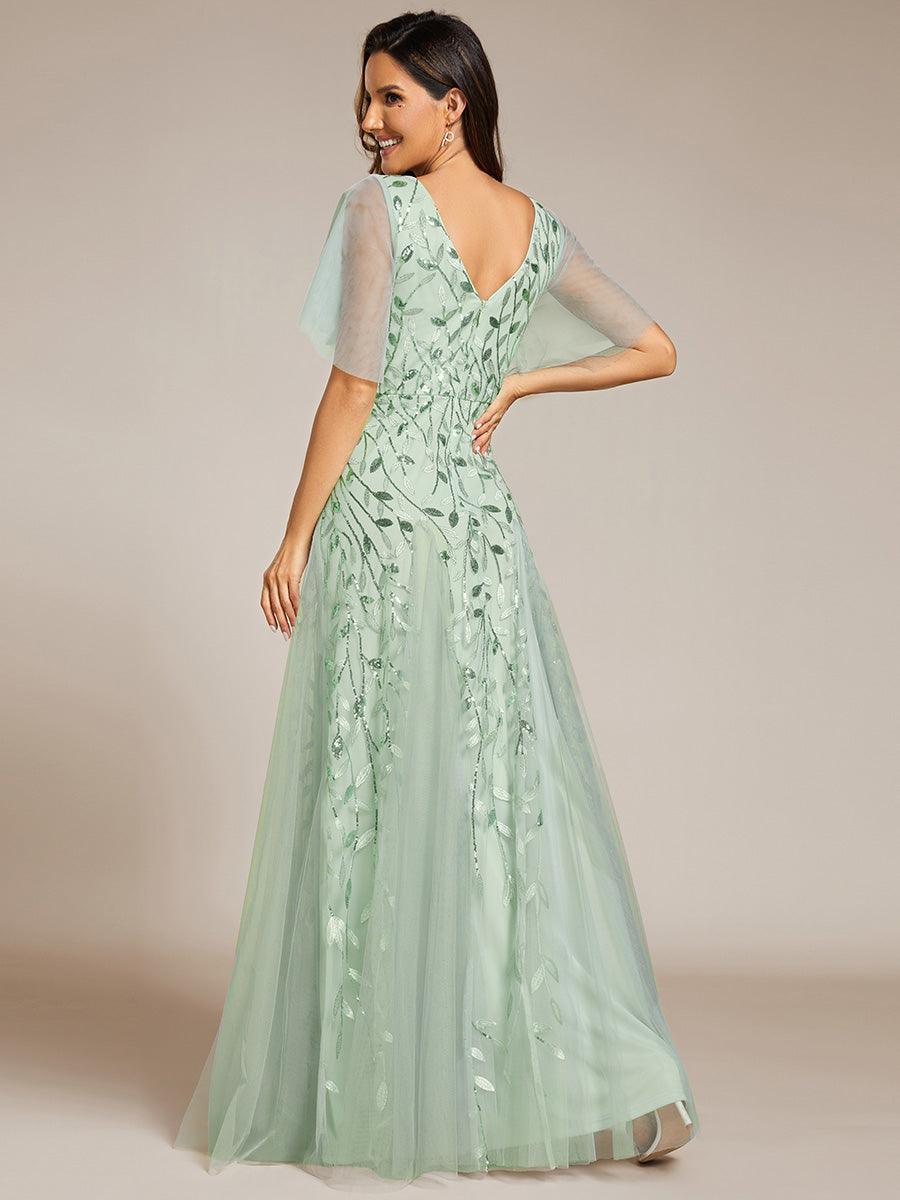 Adèle|Robe de Soirée Longue Romantique et Scintillante à Col V et Pailletes