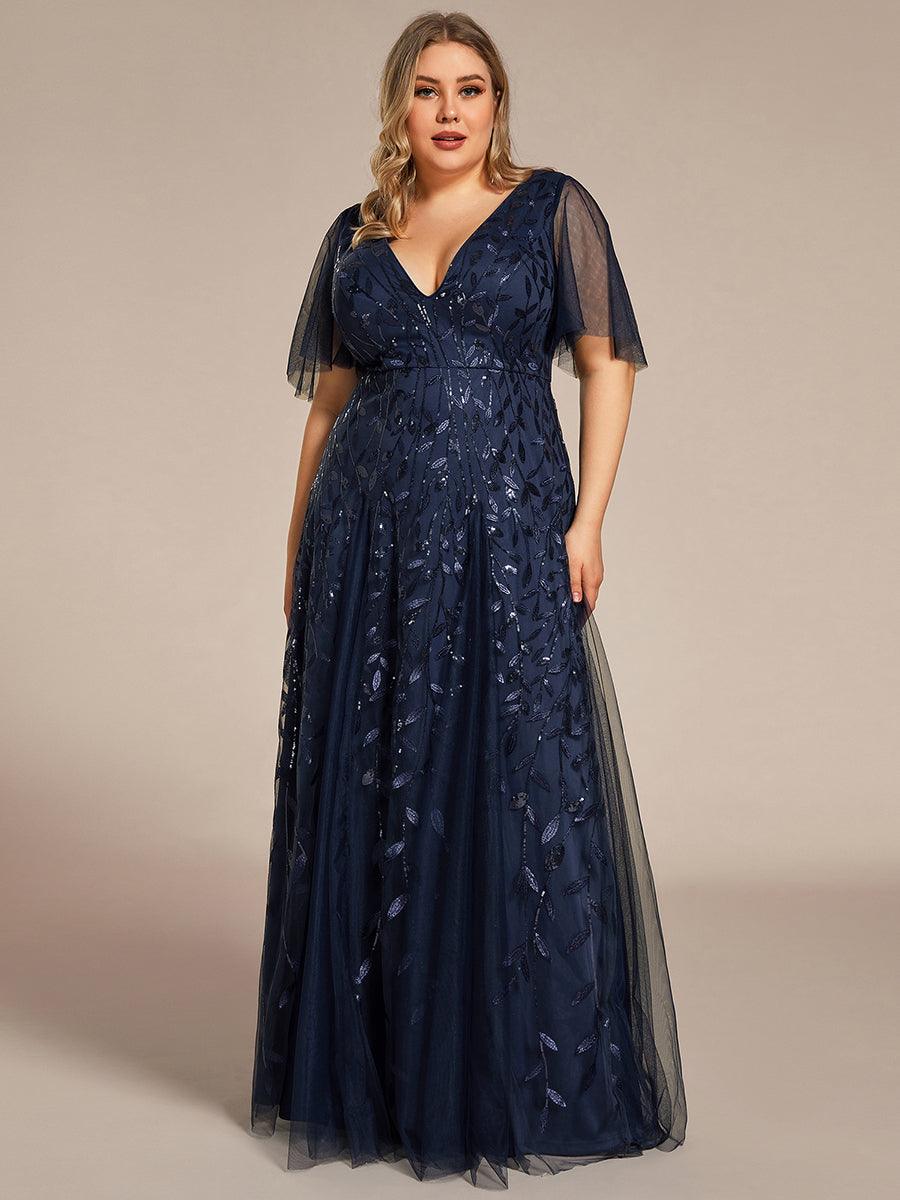 Adèle|Robe de Soirée Longue Romantique et Scintillante à Col V et Pailletes
