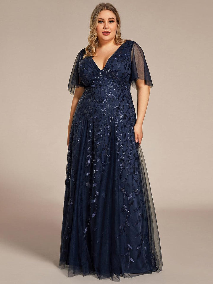 Adèle|Robe de Soirée Longue Romantique et Scintillante à Col V et Pailletes