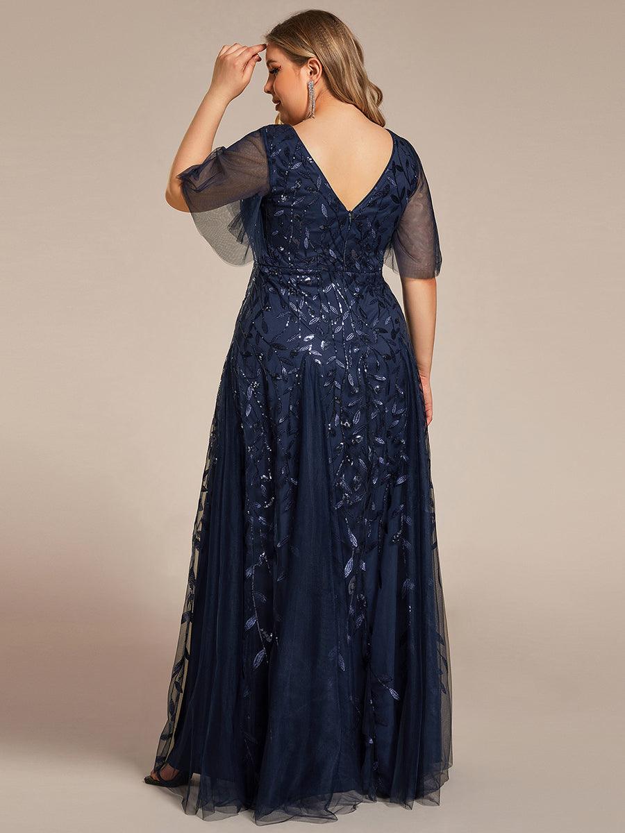 Adèle|Robe de Soirée Longue Romantique et Scintillante à Col V et Pailletes