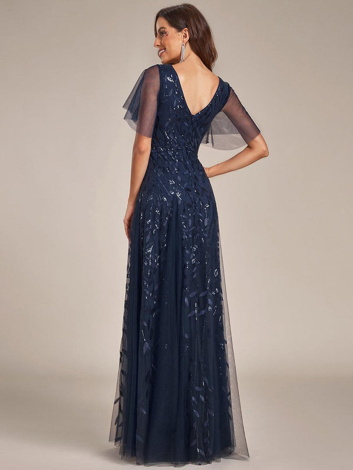 Adèle|Robe de Soirée Longue Romantique et Scintillante à Col V et Pailletes