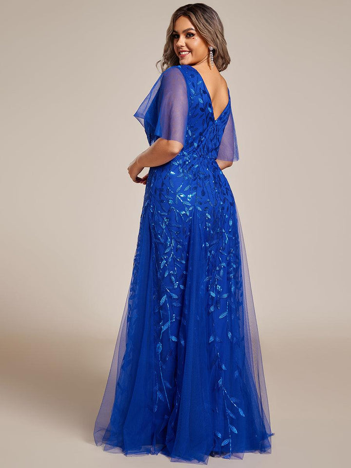 Adèle|Robe de Soirée Longue Romantique et Scintillante à Col V et Pailletes