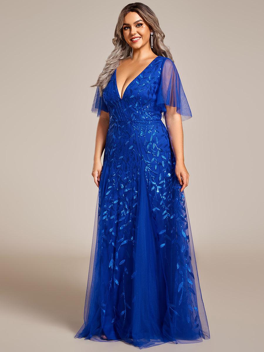 Adèle|Robe de Soirée Longue Romantique et Scintillante à Col V et Pailletes