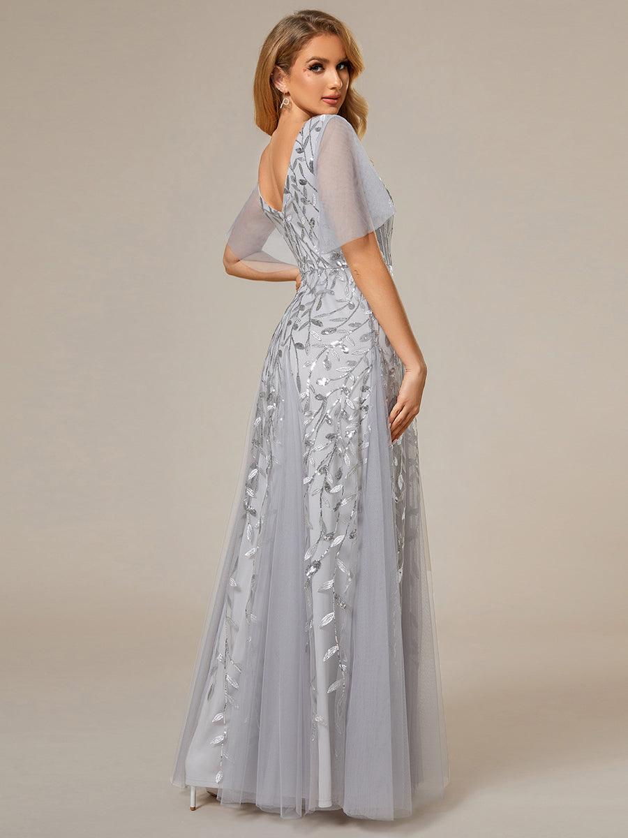 Adèle|Robe de Soirée Longue Romantique et Scintillante à Col V et Pailletes