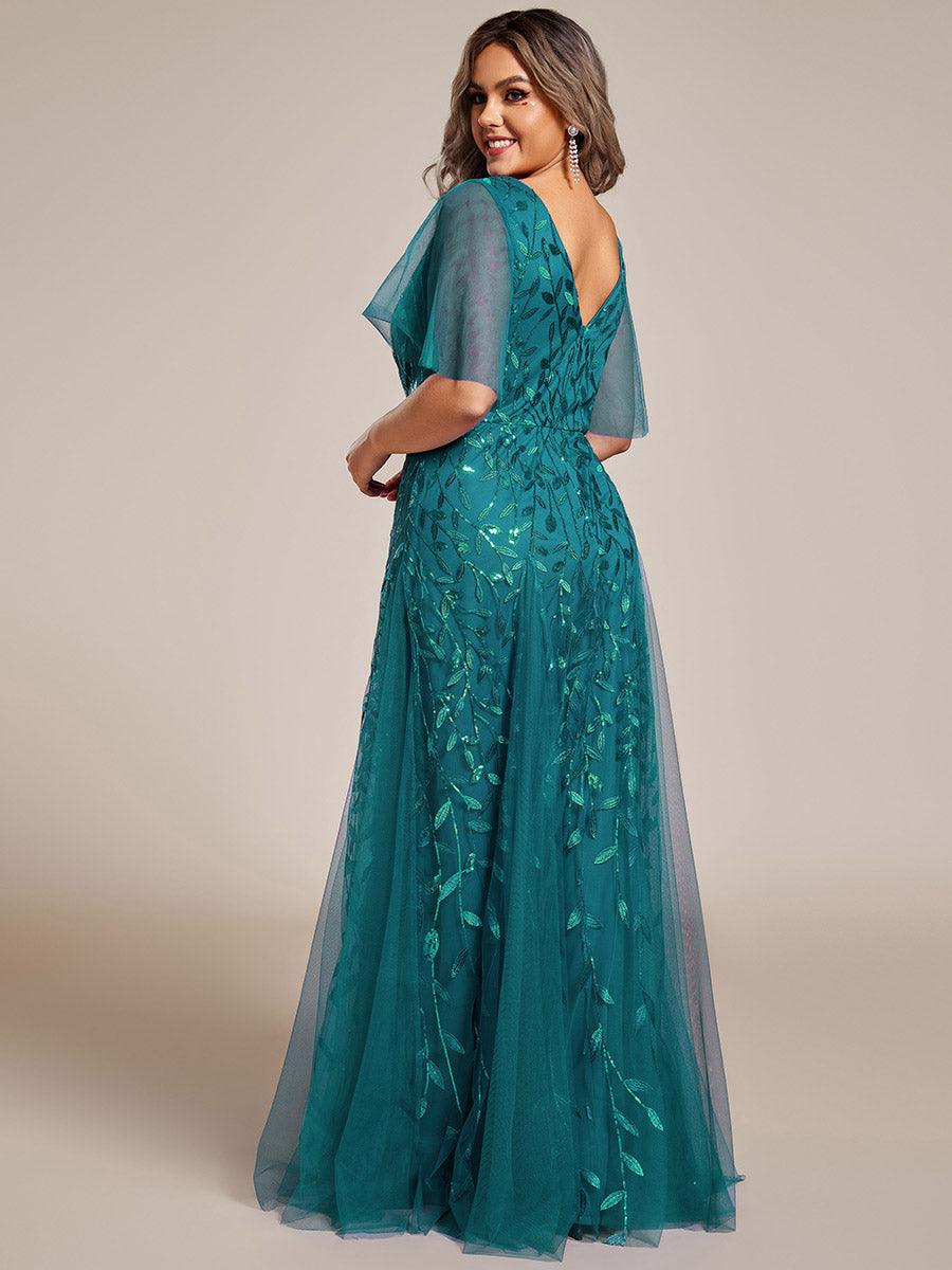 Adèle|Robe de Soirée Longue Romantique et Scintillante à Col V et Pailletes