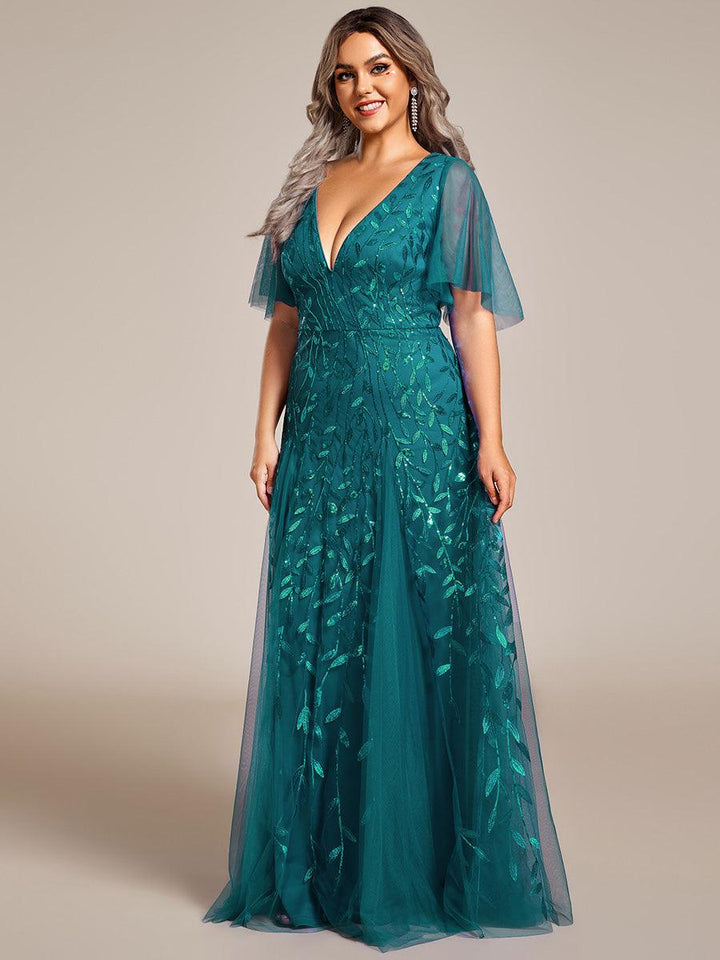 Adèle|Robe de Soirée Longue Romantique et Scintillante à Col V et Pailletes