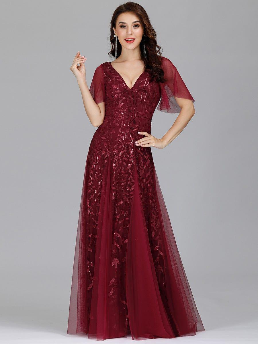 Adèle|Robe de Soirée Longue Romantique et Scintillante à Col V et Pailletes