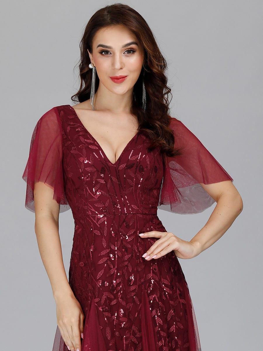 Adèle|Robe de Soirée Longue Romantique et Scintillante à Col V et Pailletes