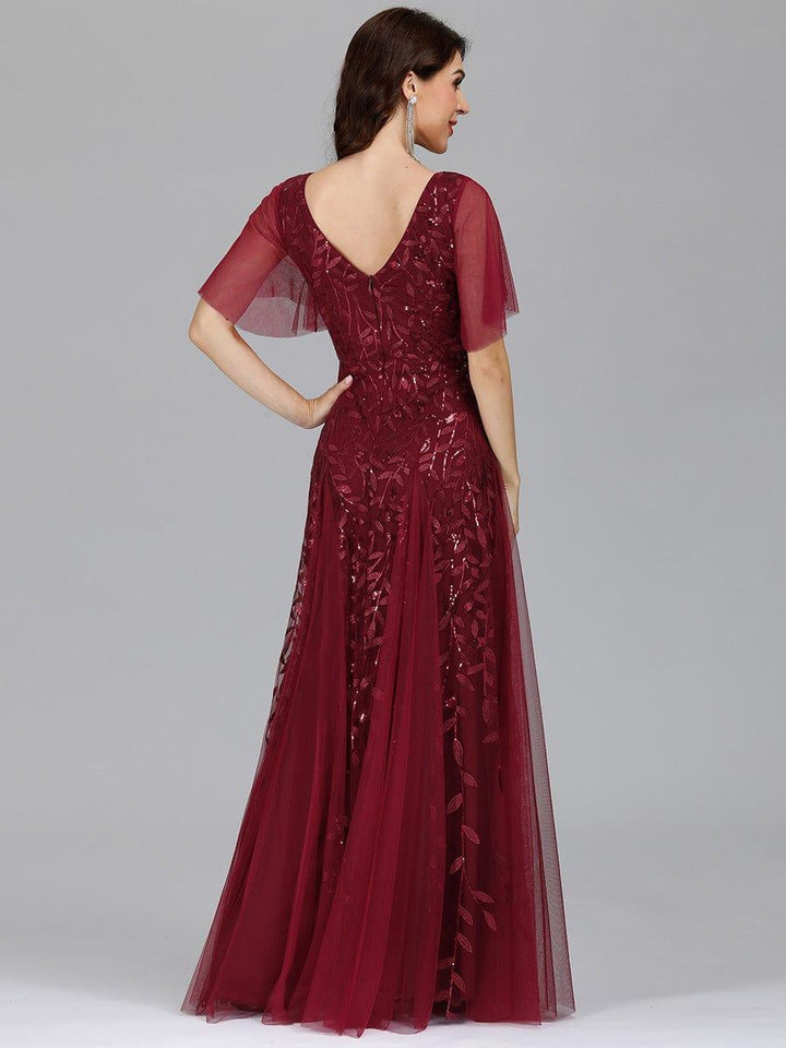 Adèle|Robe de Soirée Longue Romantique et Scintillante à Col V et Pailletes