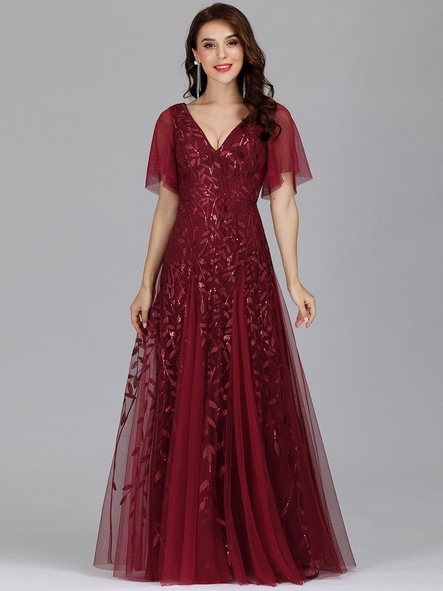 Adèle|Robe de Soirée Longue Romantique et Scintillante à Col V et Pailletes