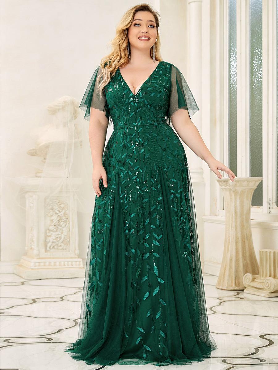 Adèle|Robe de Soirée Longue Romantique et Scintillante à Col V et Pailletes