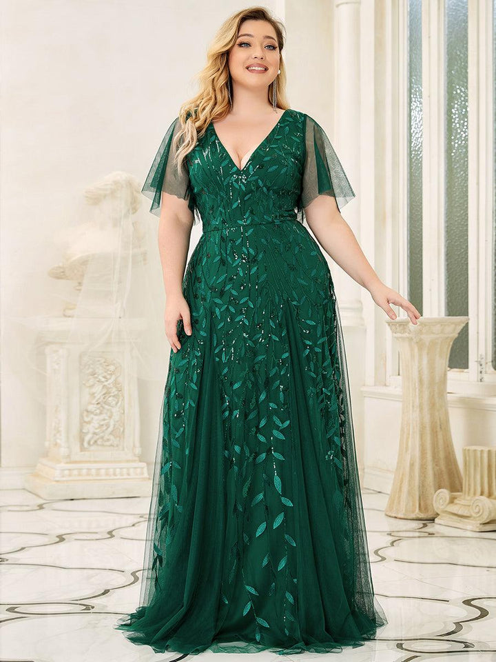 Adèle|Robe de Soirée Longue Romantique et Scintillante à Col V et Pailletes
