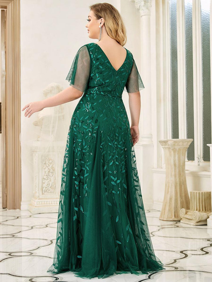 Adèle|Robe de Soirée Longue Romantique et Scintillante à Col V et Pailletes