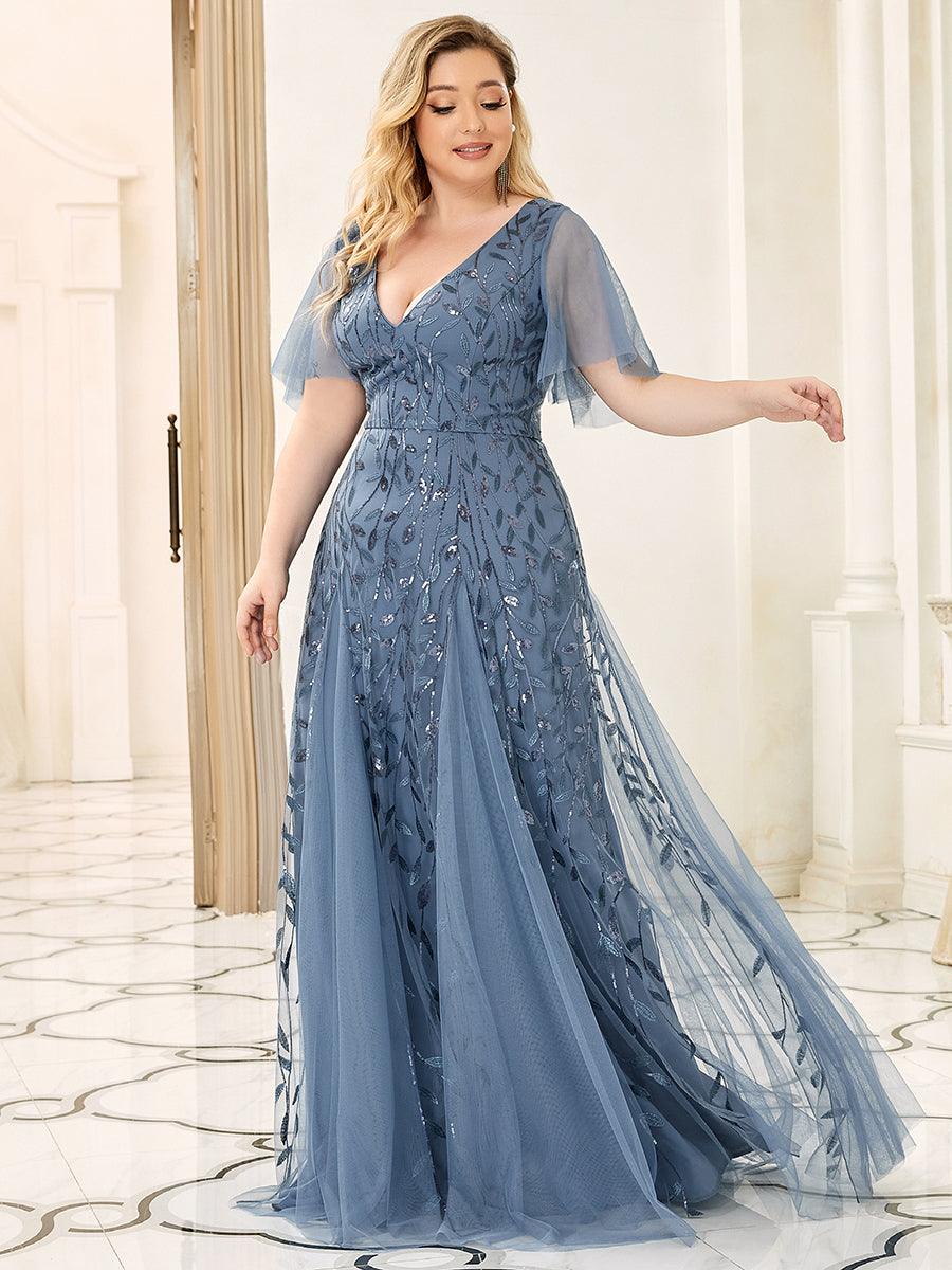 Adèle|Robe de Soirée Longue Romantique et Scintillante à Col V et Pailletes
