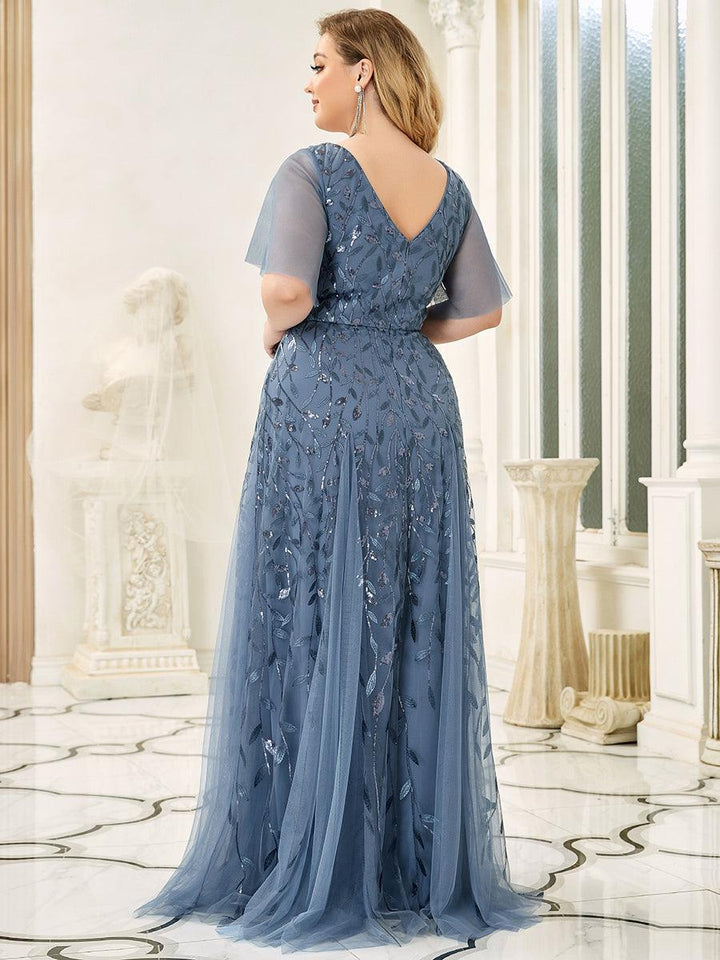 Adèle|Robe de Soirée Longue Romantique et Scintillante à Col V et Pailletes