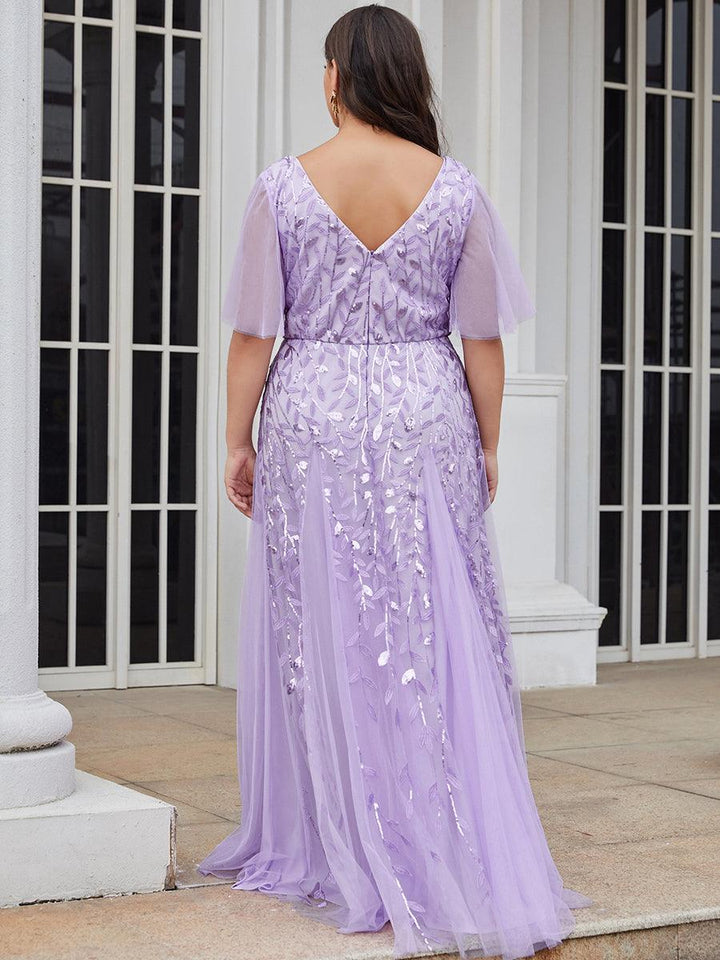 Adèle|Robe de Soirée Longue Romantique et Scintillante à Col V et Pailletes