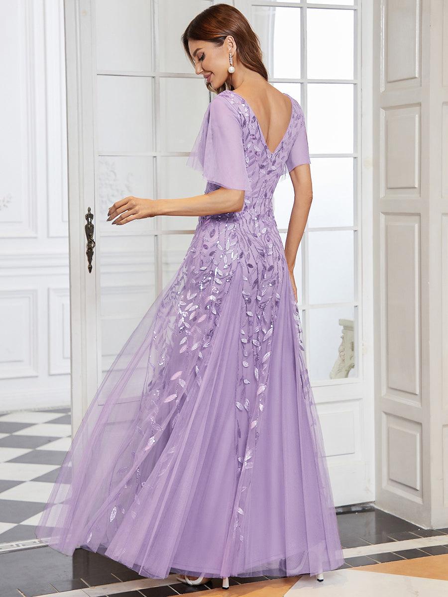 Adèle|Robe de Soirée Longue Romantique et Scintillante à Col V et Pailletes