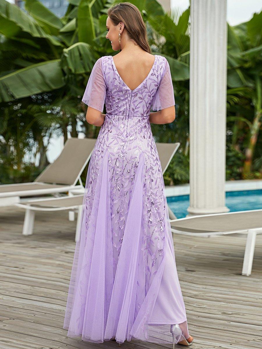 Adèle|Robe de Soirée Longue Romantique et Scintillante à Col V et Pailletes