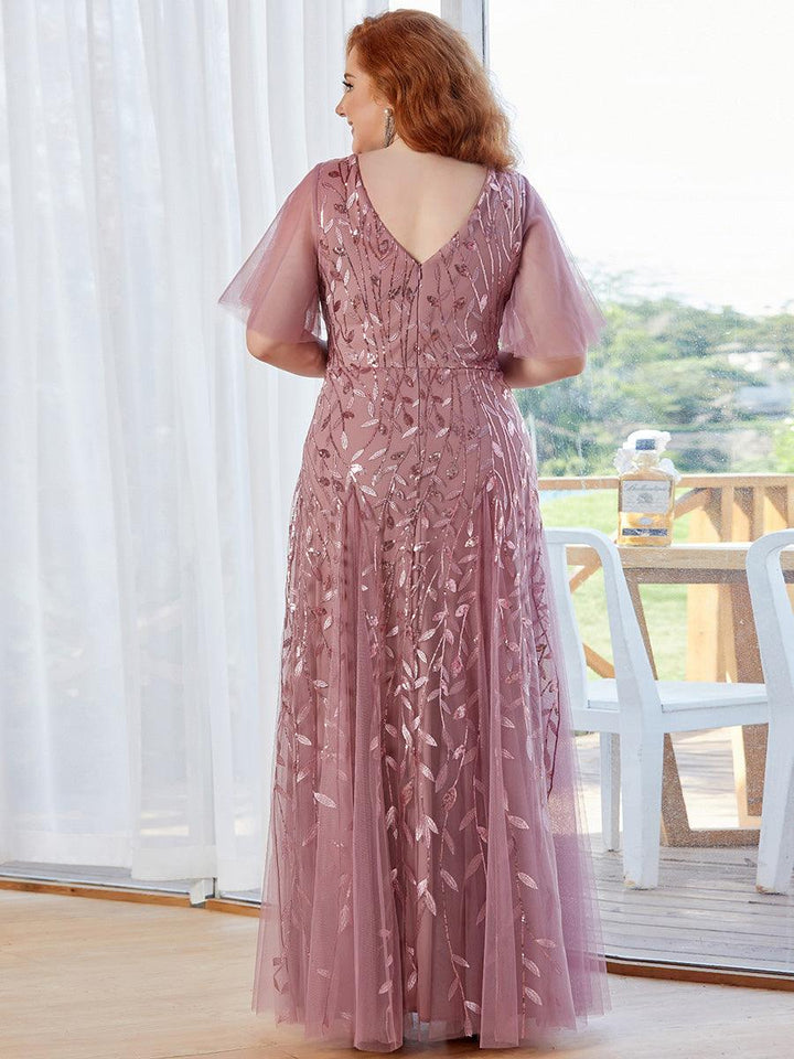 Adèle|Robe de Soirée Longue Romantique et Scintillante à Col V et Pailletes